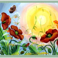 Маки в Урало-Сибирской и Жостовской росписи + Роспись горшочка акриловыми красками "Ландыш"