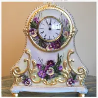 Каминные часы Фиалки. Имитация фарфора