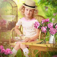 Детский коллаж для оформления фото - Чаепитие в саду