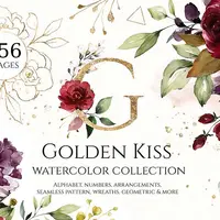 Watercolor floral set - Golden Kiss