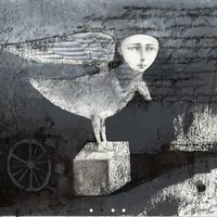 Смешанная монохромная техника на фактурной бумаге