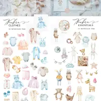 Newborn Creator & Baby Shower: 200+ акварельных элементов