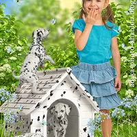 Детский летний шаблон в PSD "Далматинцы в будке"