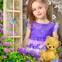 Детский шаблон «Окно с гортензиями»