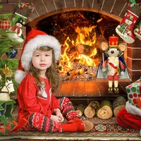 Детский новогодний фотошаблон в PSD "Новый год у камина" [adika]