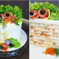 Как поздравить любимого с 23 февраля. Торт мясной + рыбный + овощной