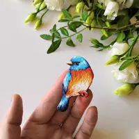 Брошь гладью Синяя птица