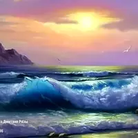 Закат. Волна у берега