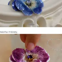 Объемная брошь-цветок анютины глазки