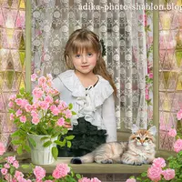 Весенне-летний фотошаблон в PSD "Окошко с розами"