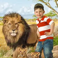 Детский летний фотошаблон в PSD "Саванна и львы"