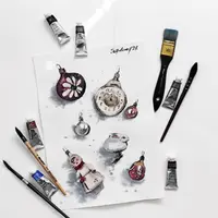 Винтажная акварель: Елочные игрушки