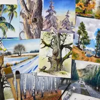 Деревья акварелью