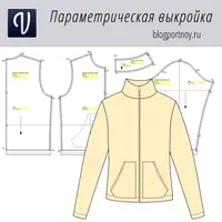 Параметрическая выкройка толстовки с воротником-стойкой и накладными карманами