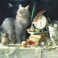 Чеширик и часы акварелью