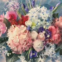 Этюд с гортензией акварелью