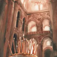 Пасхальное утро. Интерьер акварелью