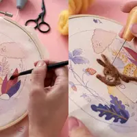 Текстильная иллюстрация с акрилом, шерстью и вышивкой