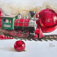 Новогодний паровозик акварельными карандашами