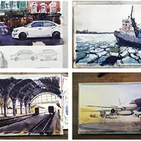 Транспорт акварелью