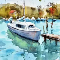 Свет и вода: Этюд с парусной лодкой в акварели