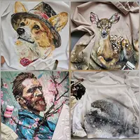 Роспись по ткани: Ван Гог, корги, олененок, ёжик