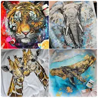 Роспись по ткани: Тигр, слон, жираф, кит