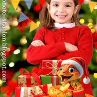 Новогодний фотошаблон символ года 2025: желтая змея