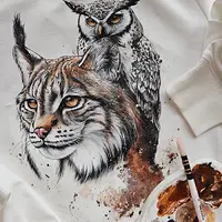 Роспись по ткани: белый кит, рысь, медведь с девушкой