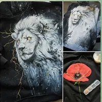 Роспись по ткани: Лев, космонавт и мак