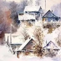 Деревенские пейзажи акварелью
