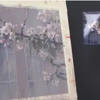 Ветка яблони. Цветы пастелью