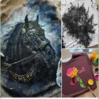 Роспись по ткани: Ирис, пантера, лошадь