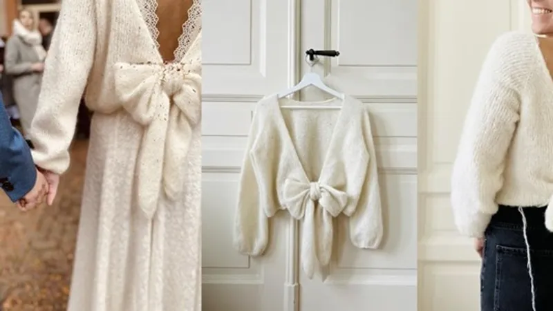 Пуловер с большим бантом на спине Georges спицами сверху вниз