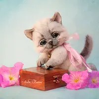 Рыся. Валяный подвижный котенок в стиле Тедди